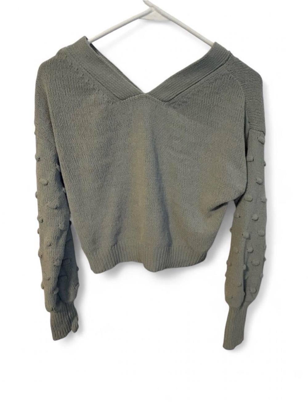 moon & madison Olive Green Cropped V-Neck Bobble-Sleeve Cardigan - Picture 5 of 6